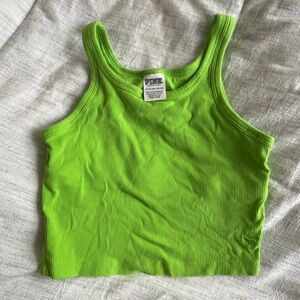 PINK Neon Green Ribbed Crop Tank